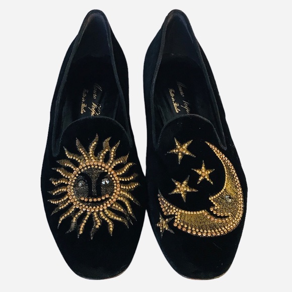 Mauro Volponi Shoes - Mauro Volponi Black Suede Sun and Moon Slip On Loafer Shoes Italy